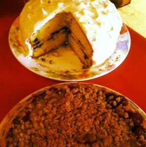 Lemon Chocolate Chip Cake and Blueberry Crumble