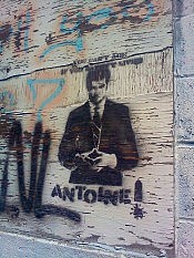 "ANTOINE!" is in the alleyway south of Hunter Street by the Bell Canada parking lot