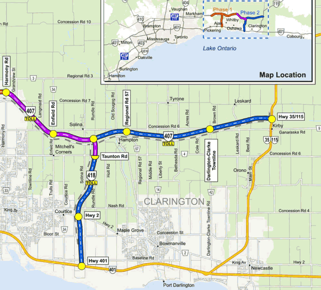 Phase 2 of the Highway 407 East project (map courtesy of Blackbird Infrastructure Group)