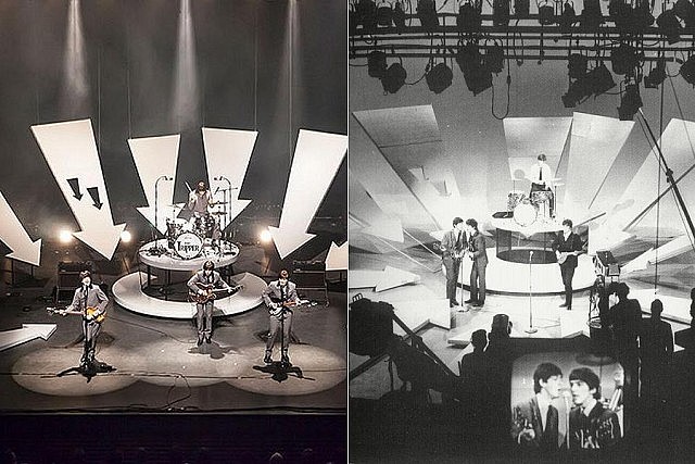 Day Tripper (left) plays music from throughout The Beatles' career, including early performances like the Fab Four's first appearance on The Ed Sullivan Show in 1964 (right)
