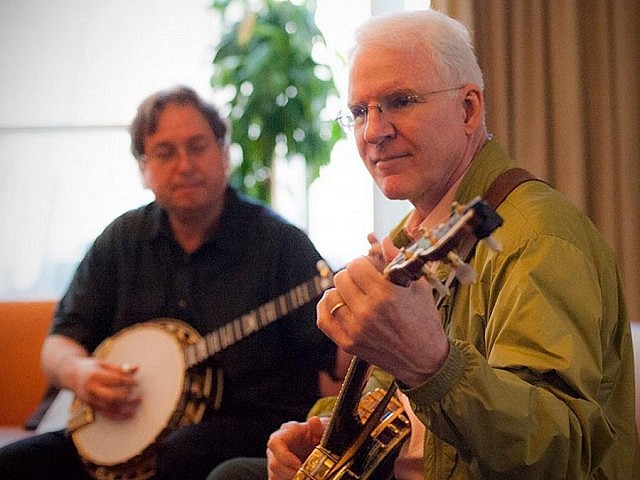 Steve Martin (who's an accomplished banjo player himself) playing with Jens Kruger, who received the Steve Martin Prize for Excellence in Banjo and Bluegrass Music in 2013