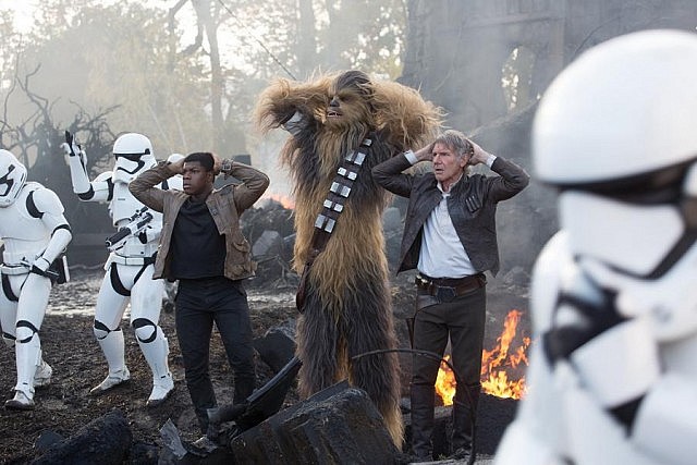 Peter Mayhew and Harrison Ford reprise their roles as wookie Chewbacca and smuggler Han Solo