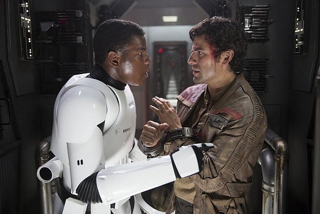 John Boyega (left) as disaffected stormtrooper Finn 