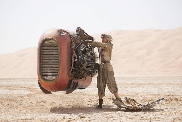 Daisy Ridley as solitary scavenger Rey on the desert planet Jakku