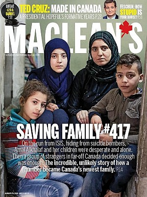 In the cover story, senior writer Michael Friscolanti tells the story of how the Alkhalaf family came to Canada (cover courtesy of Maclean's magazine)