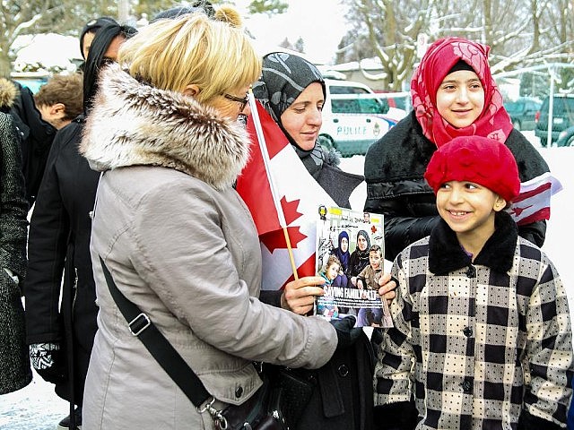 Prime Minister Trudeau thanked the local community for its efforts to welcome Syrian refugee families to Peterborough, including the Alkhalaf family profiled by Maclean's magazine (photo: Linda McIlwain / kawarthaNOW)
