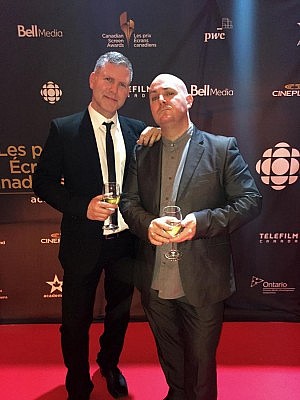 Peterborough natives Chad Maker and Kirk Comrie of A71 Entertainment at the Canadian Screen Awards CBC Broadcast Gala on March 13, 2016 (photo courtesy of Chad Maker / Kirk Comrie)