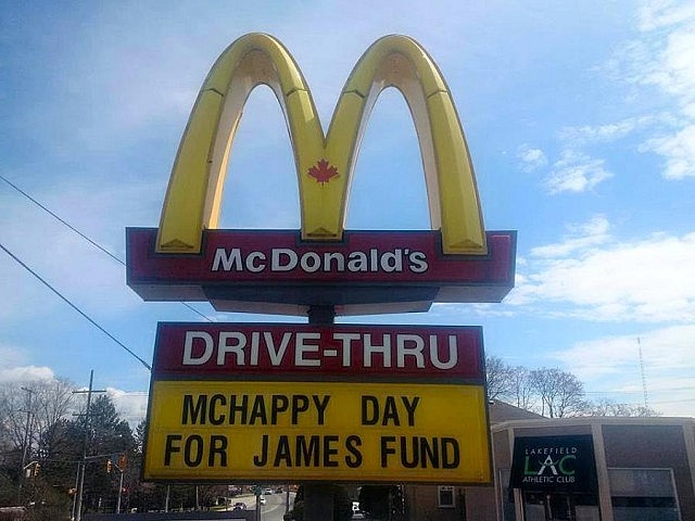 During McHappy Day on May 8, 2016, Peterborough and Lakefield McDonald's restaurants raised $18,000 for the Nexicom James Fund Golf Classic (photo: The James Fund / Facebook)
