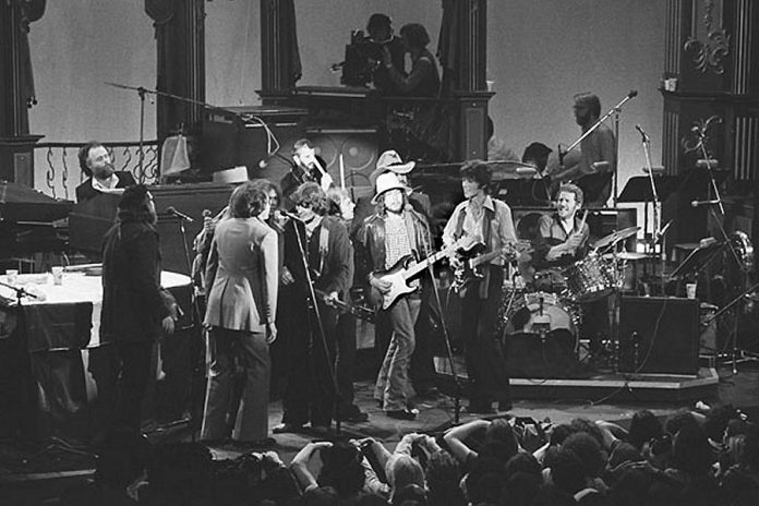 The Band, with Bob Dylan and other guests, performing "I Shall Be Released" in 1976 (photo: Wikipedia)