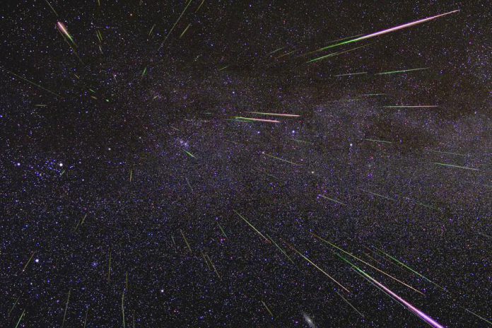 A time-lapse photo of an outburst of Perseid meteors in August 2009 (photo: NASA/JPL)
