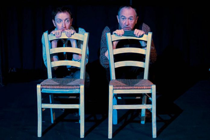 Stephen Farrell and Mark Whelan performing in the 2015 production, also directed by James Barrett, at Alumnae Theatre in Toronto (photo: The Irish Stage Company / Facebook)