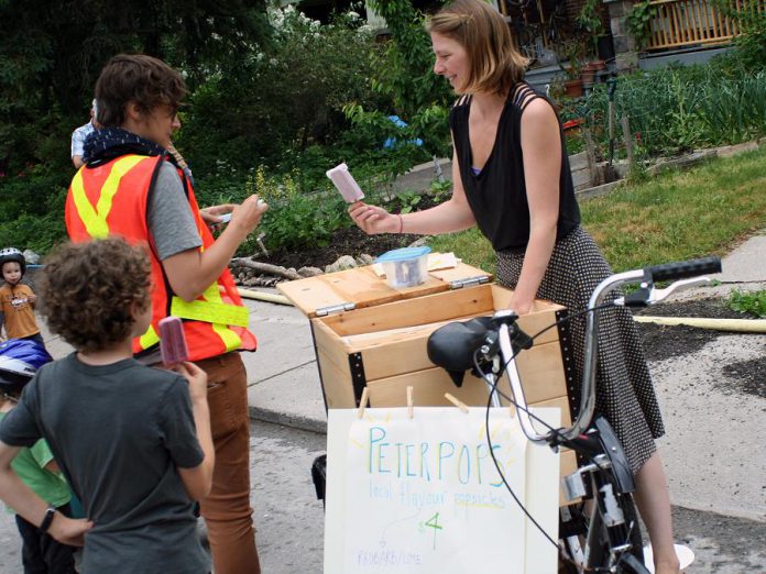 Bike vendors are showing up at the local farmers' markets to sell everything from popsicles and bread to meat from their cargo boxes. Peterpops sells popsicles from their custom cargo tricycle at the Harvey Street Pulse Pop-UP earlier this year.