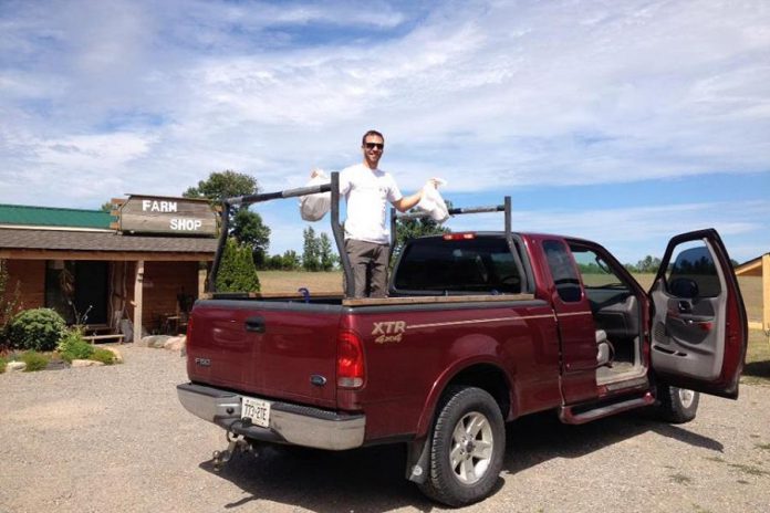 Locavorest's Mark Kirton, pictured here outside Harley Farms Store, picks up orders for locally raised beef products. All Locavorest producers are located within 50 kilometers of Peterborough. (Photo: Megan Boyles)