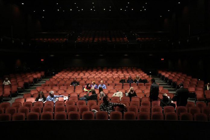 The cast of "Show" as seen from the stage at Showplace Performance Centre in Peterborough, where the film was shot in a single day (photo courtesy of Michael Morritt)