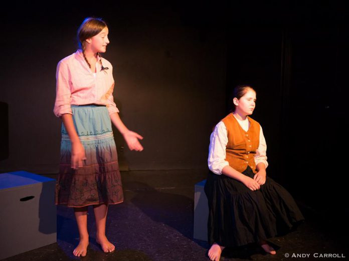Lydia Etherington and Samuelle Weatherdon play two peasant girls who meet at a church and discuss the legacy of "Jeanne D'Arc" (photo: Andy Carroll)