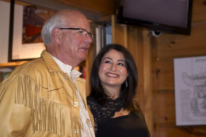 Peter Mansbridge with Peterborough-Kawartha MP and Minister of Democratic Institutions Maryam Monsef.