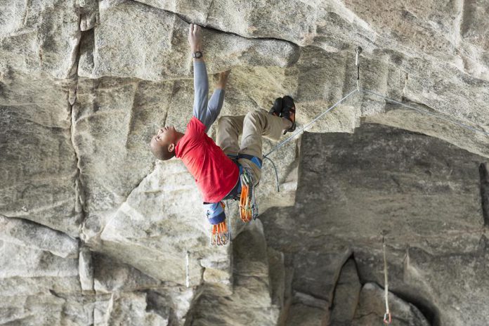 Kai Lightner climbing in the Flatanger Cave in Norway in the film "Young Guns" (photo: Brett Lowell)