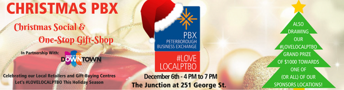 The Christmas PBX Christmas Social & One-Stop Gift Shop takes place on December 6 (graphic: Peterborough Chamber)