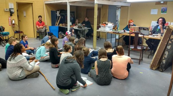 Director Derek Weatherdon addresses the cast (photo: Sam Tweedle / kawarthaNOW)