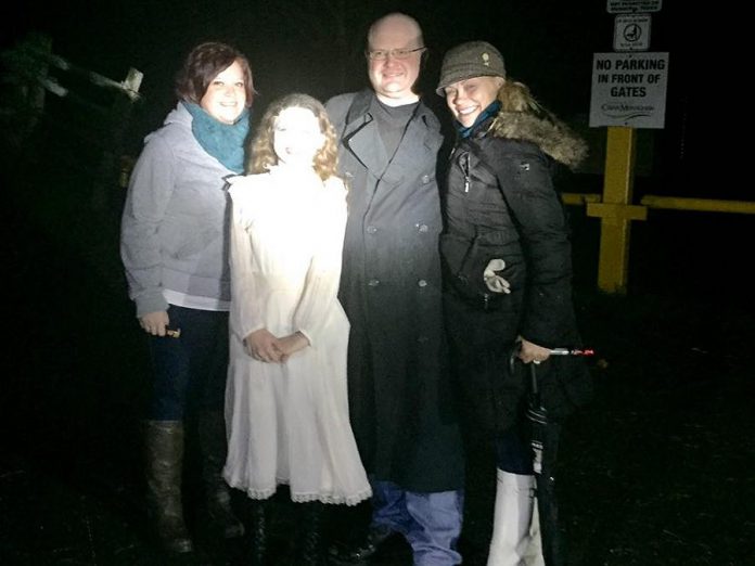 Peterborough Paranormal's Mandy Rose, Maude Rose Craig, Sam Tweedle, and playwright Monica Dottor at "The Shadow Walk of Millbrook" (photo: Kim Blackwood)