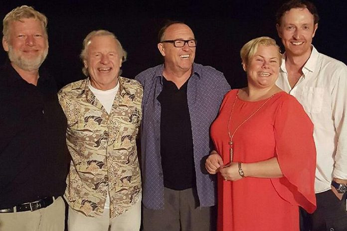 Theatrical star Colm Wilkinson (second from left) with James Barrett, Stephen Farrell, Sarah Quick, and Mark Whelan at Lakeview Arts Barn in Bobcaygeon (photo: Globus Theatre)