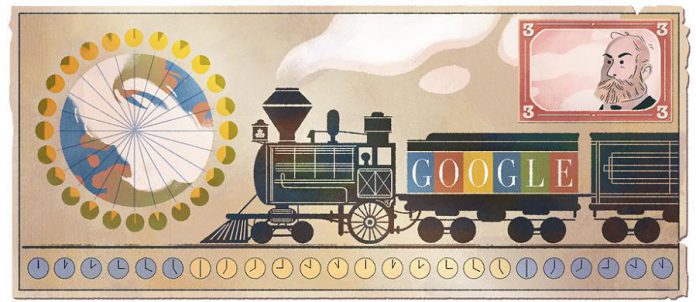 Google's doodle on January 7, 2017 honours Sir Sandford Fleming's 190th birthday (illustration: Sophie Diao)