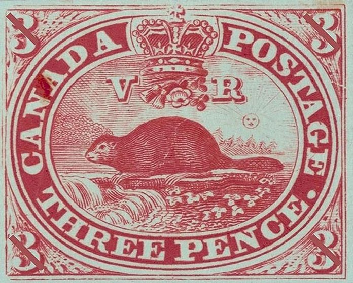 Fleming designed Canada's first postage stamp, the "Three-Pence Beaver", which helped popularize the beaver as an emblem of Canada (image: Canada Post)