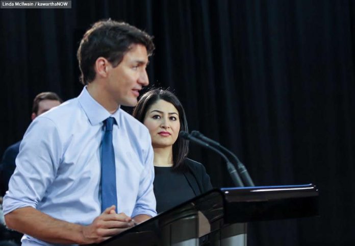 MP for Peterborough-Kawartha Maryam Monsef watches the Prime Minister, who earlier this week moved her from the Democratic Institutions portfolio to Status of Women (photo: Linda McIlwain / kawarthaNOW)
