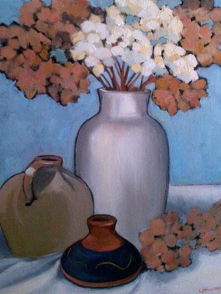  "Vases and Vessels" by Carol Atkinson is one of the still-life oil paintings on display as part of "Petals and Pitchers" (photo courtesy of The Kawartha Artists' Gallery and Studio)