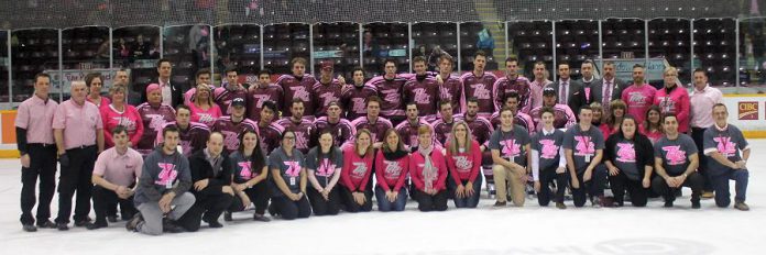 The Peterborough Petes with the Pink in the Rink committee  (photo credit: Kelsey Saunders / Peterborough Petes)