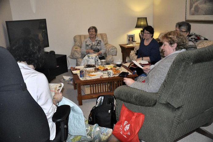 Five of the quilters participating in the 150 Canadian Women Quilt project (clockwise from left): Rita DiIlio, Cathy Vickers, Colleen Carruthers, Debbie Fisico, and Rhonda Smith.