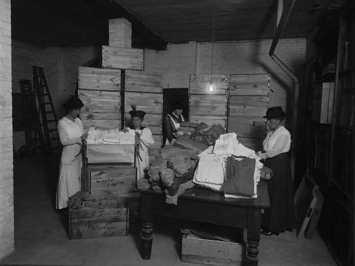 Women with The Red Cross packing supplies during World War I, one of the historical photographs on display at SPARK's Showcase Exhibit (photo courtesy of SPARK Photo Festival)