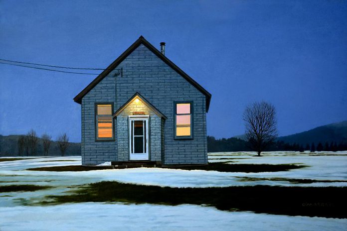 "Homestead Winter Evening" by Allan O'Marra, Oil on canvas, 30"x45" (photo courtesy of Art Gallery of Bancroft)