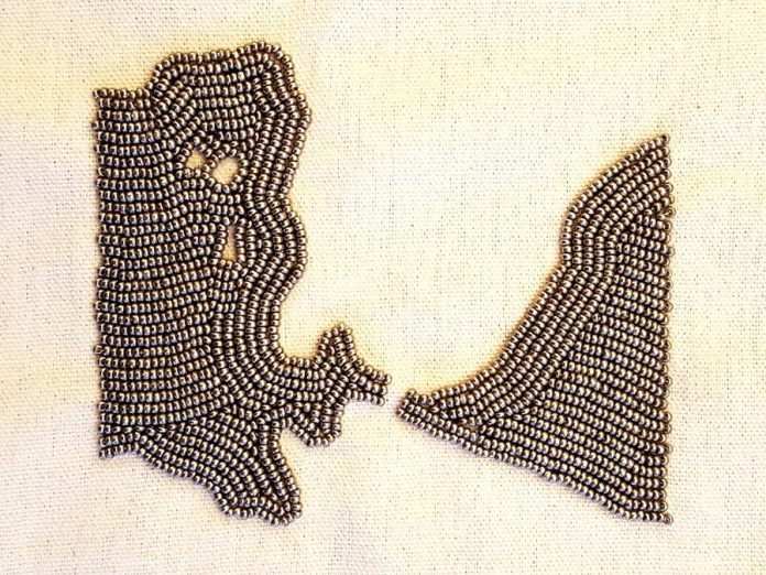 This beadwork by Olivia Whetung is a representation of bodies of water along the Trent Severn Waterway (photo courtesy of Artspace)