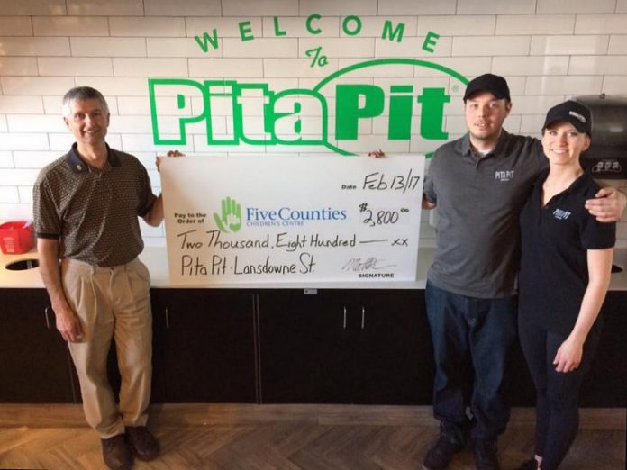 Matt and Stephanie Brown, owners of Pita Pit Lansdowne, recently raised $2,800 for Five Counties Children's Centre