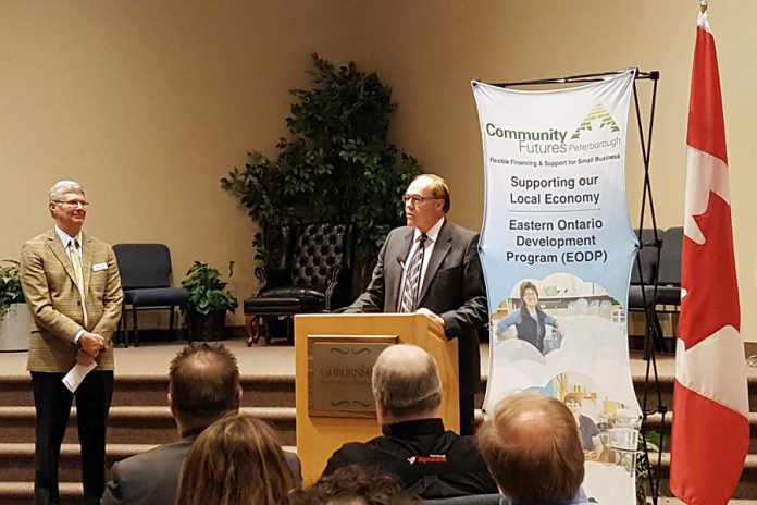 Peterborough Mayor Darryl Bennett explains how EODP funding is an investment in the local economy (photo: Jeannine Taylor / kawarthaNOW)