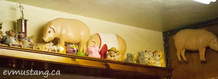 Some of the knickknacks inside The Pig's Ear Tavern (photo: Esther Vincent, evmustang.ca)