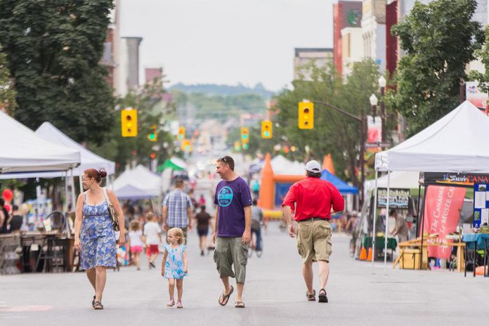 During Peterborough Pulse, downtown Peterborough streets are closed to cars and opened to people (Photo: Linda McIlwain / kawarthaNOW)