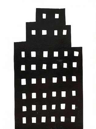 "Night building 1" (spray paint on paper) by William Carroll (photo courtesy of Evans Contemporary)