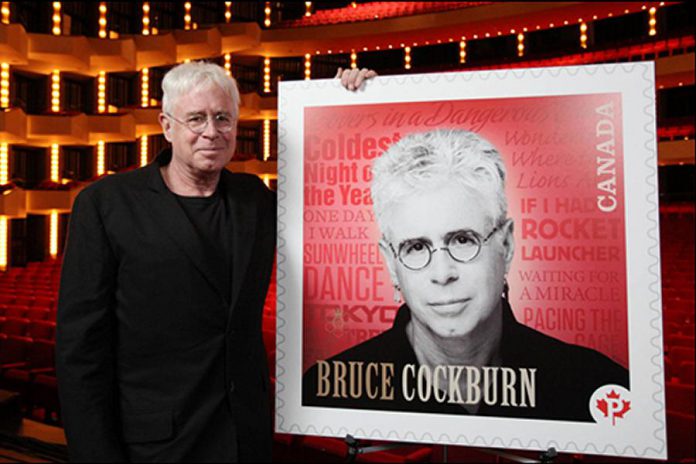 Bruce Cockburn has earned numerous awards and honours during his career, including this stamp issued by Canada Post in 2011 (photo: Canada Post)