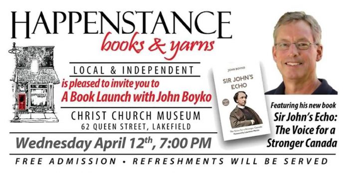 John Boyco is launching his new book at Happenstance Books & Yarns in Lakefield on April 12th