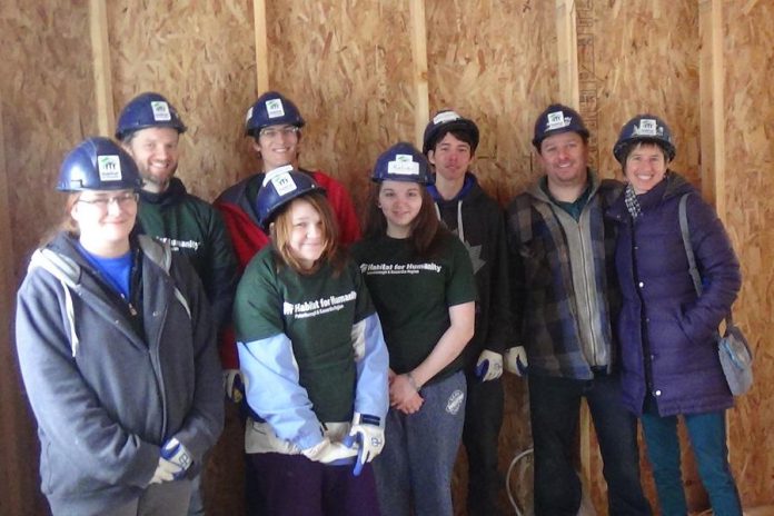 To qualify for a home, families must invest their own time into building the home and volunteering with Habitat. Here Tasha and Josh are pictured with youth volunteers from YES Shelter for Youth and Families and YES Executive Director Suzanne Galloway (right) on a build day in Warsaw. (Photo courtesy of Habitat for Humanity Peterborough & Kawartha Region)