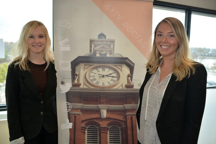 MaryBeth Miller and Melissa Butler, who run social media marketing startup XXIV Social, say The Cube provides a professional space where they can meet clients of their home-based business. (Photo: Eva Fisher / kawarthaNOW)