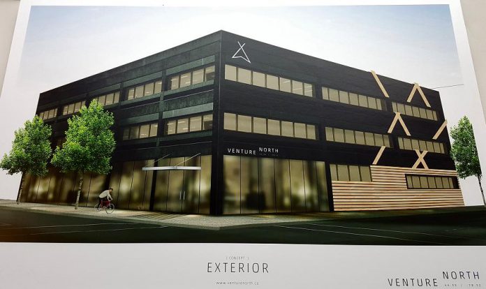 What the VentureNorth building at 270 George Street North will look like when exterior renovations are completed. The Innovation Cluster and Peterborough Economic Development are anchor tenants of the new downtown Peterborough business hub. (Photo: Jeannine Taylor / kawarthaNOW)