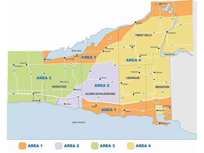 In Northumberland County, green waste is collected during specific weeks in the spring depending on where you live (map: Northumberland County)
