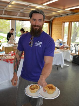 Geoff Kirkland of Firefly Bakery stuck to the Canadiana theme by using local products in their tarts tarts, including a tart made with Empire Cheese Curds in the crust. (Photo: Eva Fisher / kawarthaNOW)