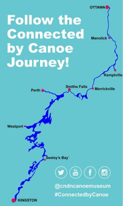 The 18 paddlers will travel by Voyageur Canoe from Kingston to Ottawa from May 3rd to May 11th. You can stay connected with the paddlers by following The Canadian Canoe Museum's social media accounts. (Graphic: The Canadian Canoe Museum)