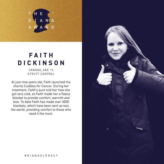 The Diana Award entry for  Faith Dickinson. (Graphic: The Diana Award)