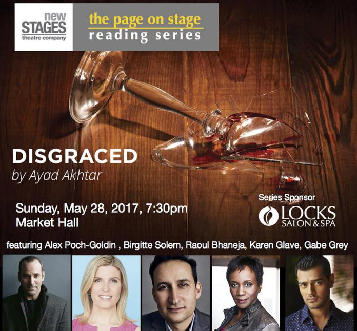 The staged reading of "Disgrace" takes place at the Market Hall in Peterborough at 7:30 p.m. on Sunday, May 28