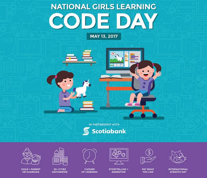 During National Girls Learning Code Day,  girls aged eight to 13 will use the Scratch programming language to create an interactive story using animation. (Graphic: Ladies Learning to Code)